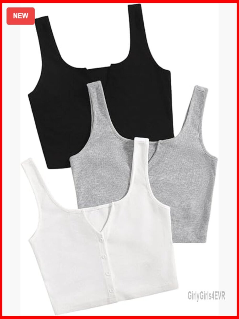 3 Piece Ribbed Knit Crop Tank Top Set Scoop Neck Cami Tops